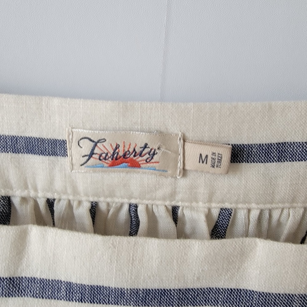 Faherty womens Phoenix  Elroy Stripe Dress sz m Cotton Square Neck Puff Sleeve - Picture 7 of 8